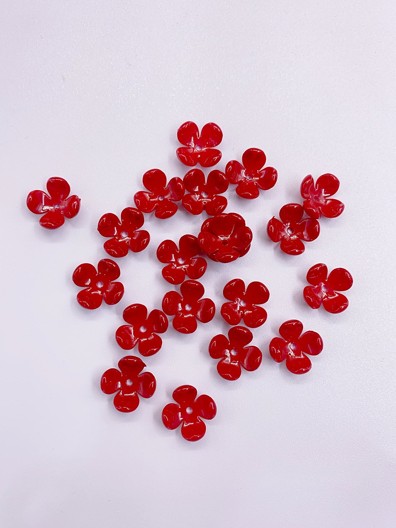 New abs imitation pearl four-petal flower bright oil red straight hole flower headwear Hair accessories diy handmade beading