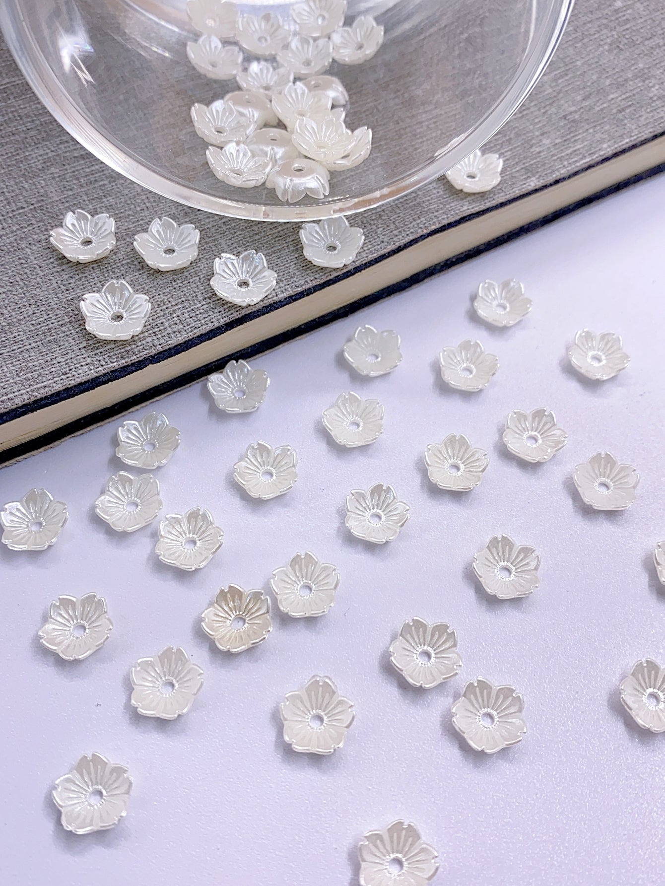 New abs straight hole pearl mini three-petal flower accessories diy handmade beading