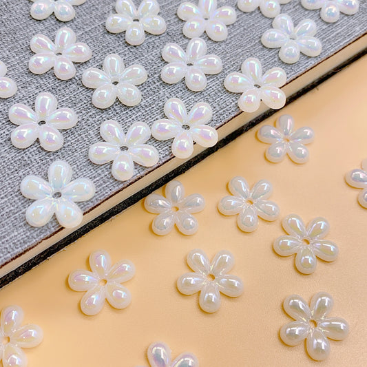 ABS imitation pearl acrylic petal flower imitation shell bright color flat flat straight hole patch diy hair accessories material