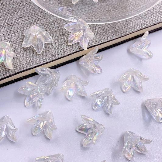 Plated color transparent big horn five-petal flower straight hole beaded jewelry diy decorative clothing accessories beads